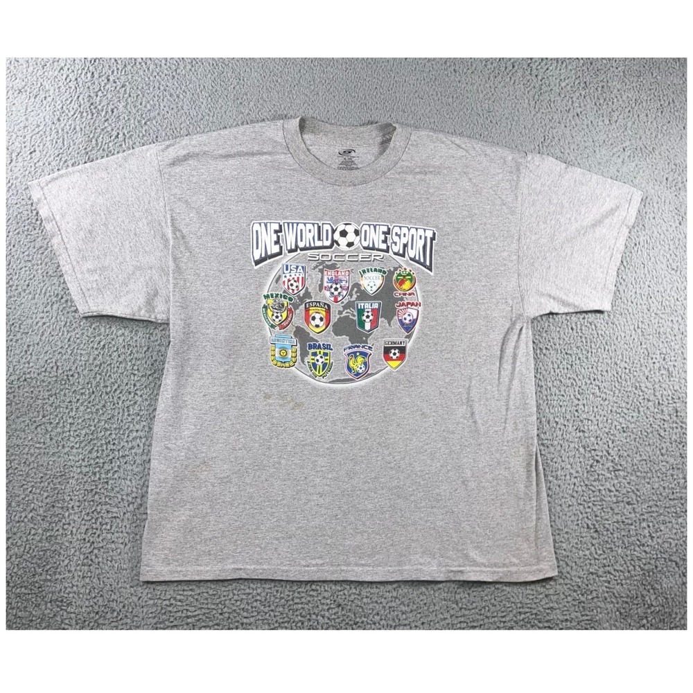 Simply For Sports Soccer T-Shirt Men XL Gray One World One‎ Sport Graphic Tee